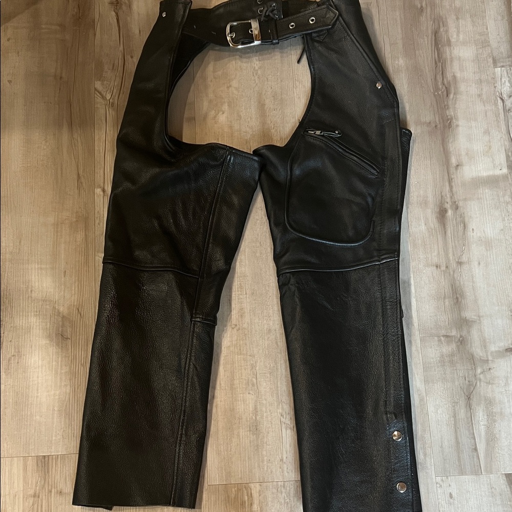 Black motorcycle riding chaps